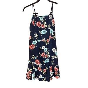 Xhilaration Navy Blue Floral Mini Dress Womens Small Smocked Back Ruffle Hem